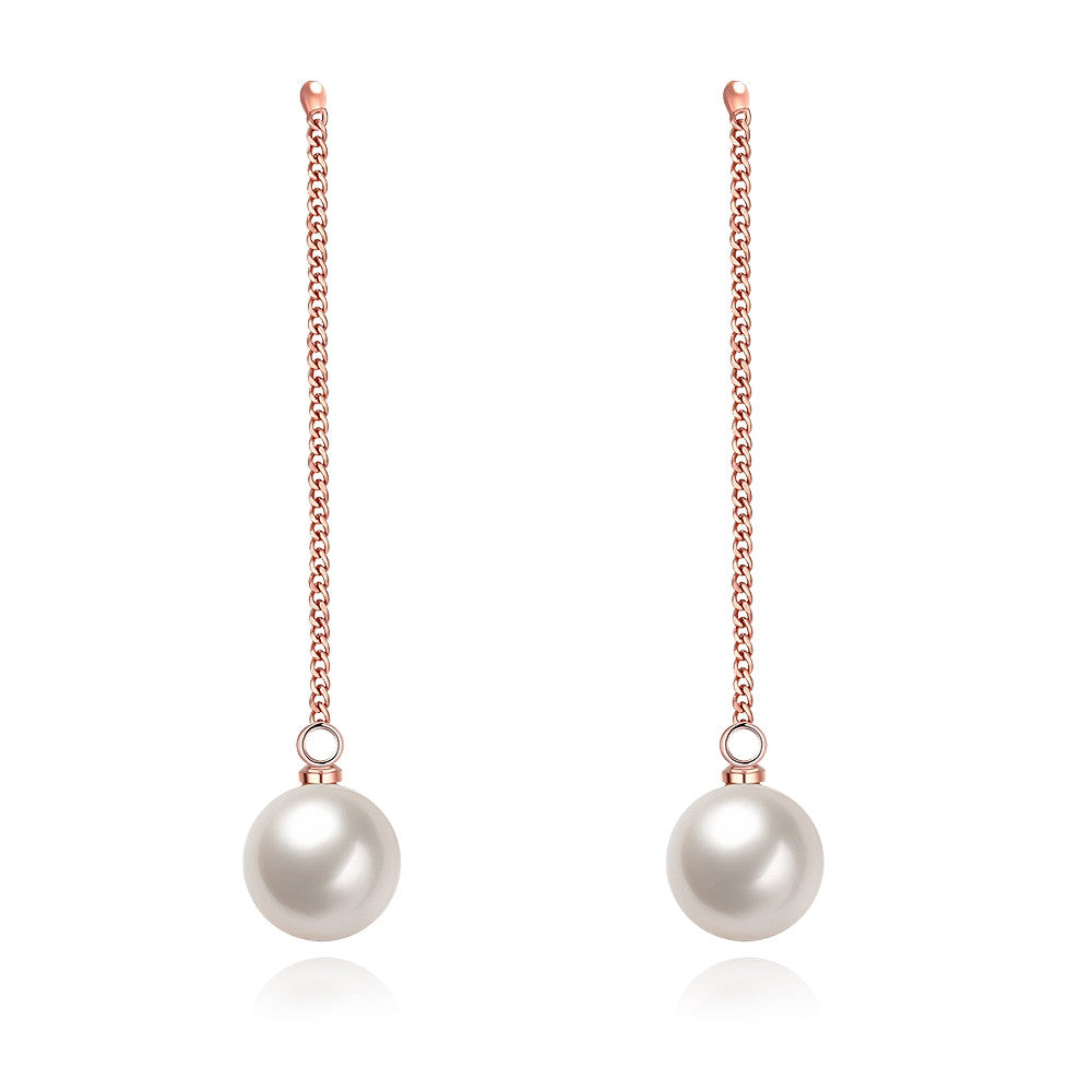 Gold Pated Double Pearl Drop Earrings - inspire shop